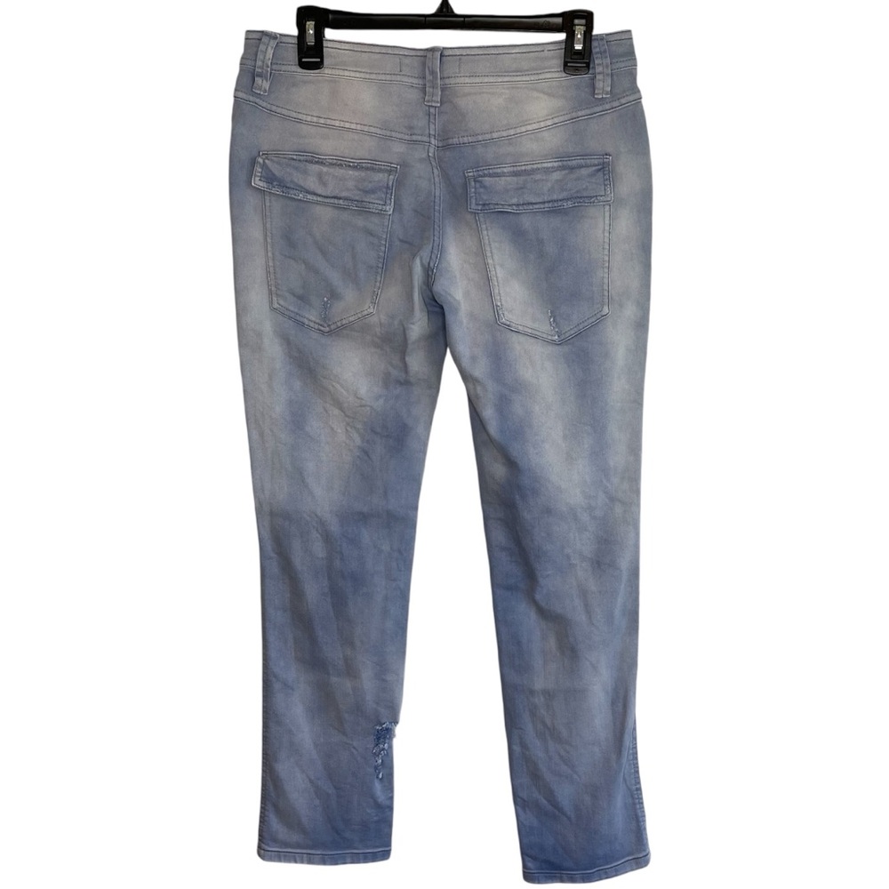 Free People Solid Blue Mountaineer Relaxed Fit Button Fly Distressed Denim Jeans - Picture 5 of 11